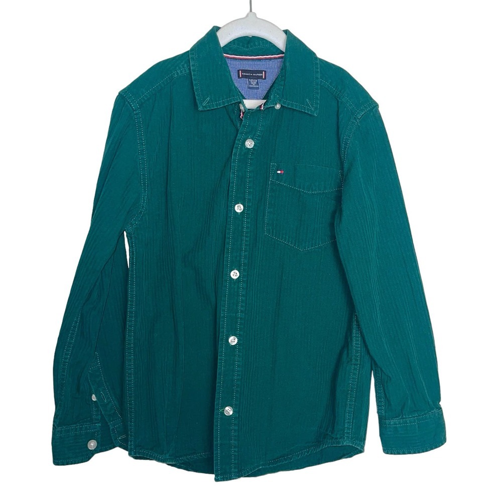 Tommy Hilfiger Green Long Sleeve Button Down Boy Shirt Size 8-10